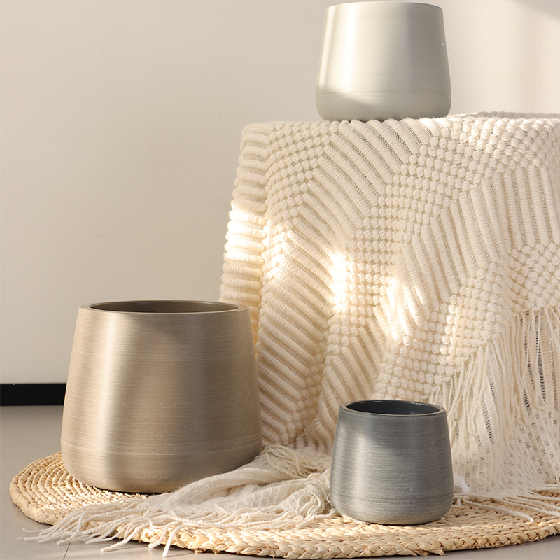 ZX-1/2/3/4 Metallic-look Textured Brushed Flower Pot