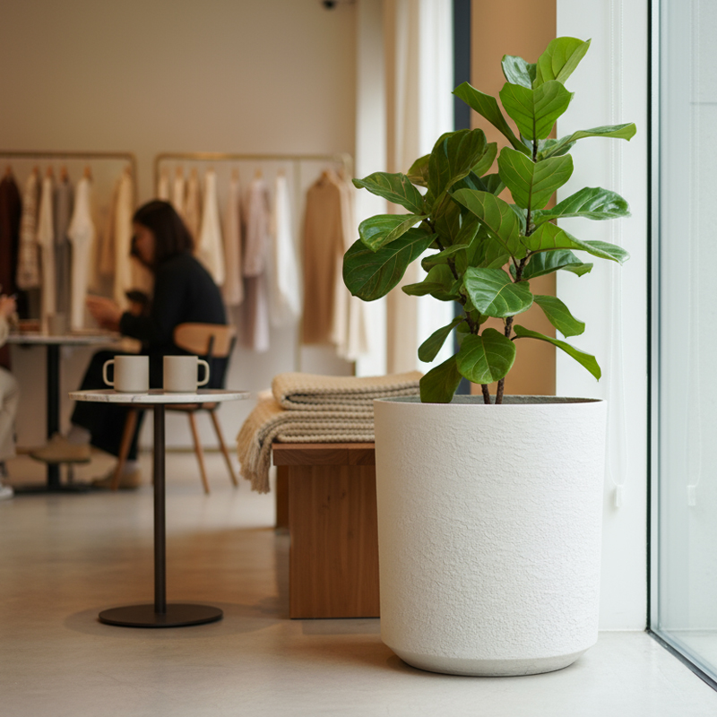 Gypsum-Like Textured Cylinder Versatile Plastic Flower Pot