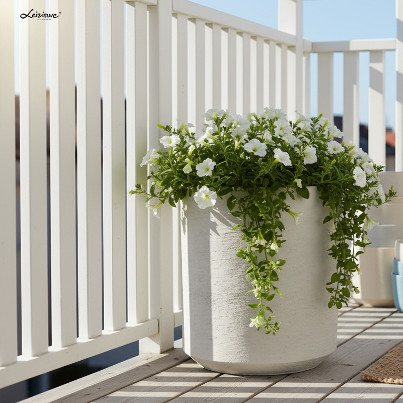 Gypsum-Like Textured Cylinder Versatile Plastic Flower Pot