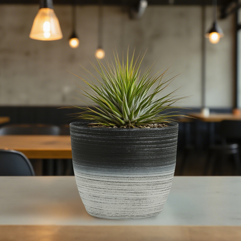 Round Sandblasting Flower Pot with Two-Color Line Drawing