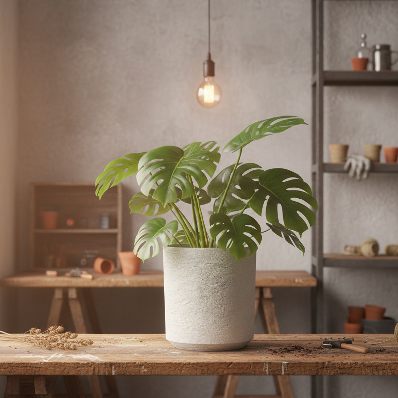 Gypsum-Like Textured Cylinder Versatile Plastic Flower Pot