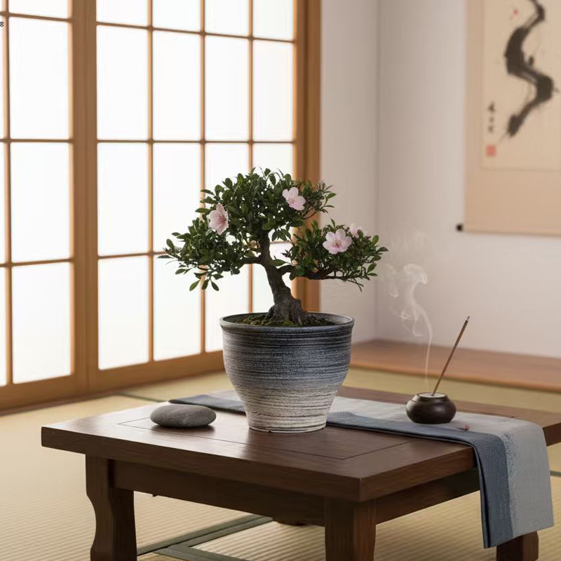 Rounded Barrel Two-Tone Sandblast Flower Pot