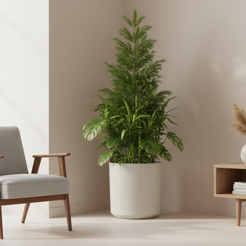 Gypsum-Like Textured Cylinder Versatile Plastic Flower Pot