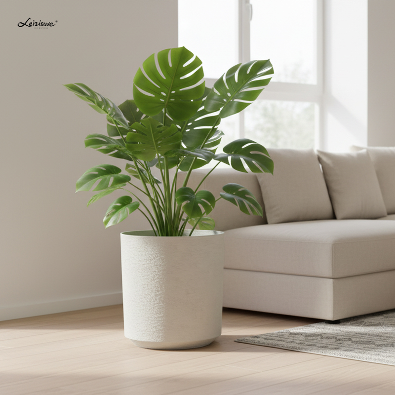 Gypsum-Like Textured Cylinder Versatile Plastic Flower Pot