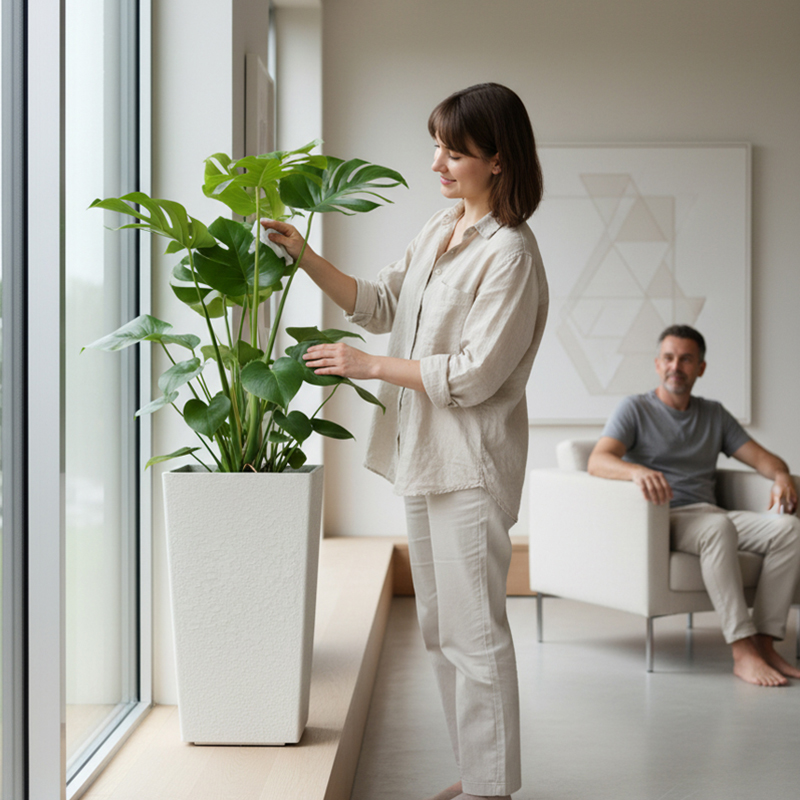 Modern Square Gypsum-Like Textured Plastic Flower Pot