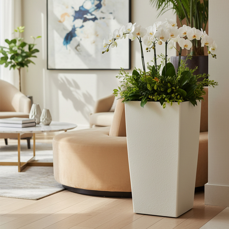 Modern Square Gypsum-Like Textured Plastic Flower Pot